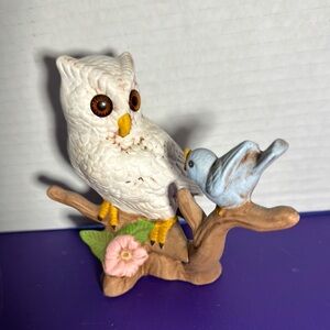Charming White and Blue Owl Decor Accent